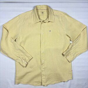 Quiksilver Men's Large 100% Linen Long Sleeve Button Up Shirt Yellow Surf Beach